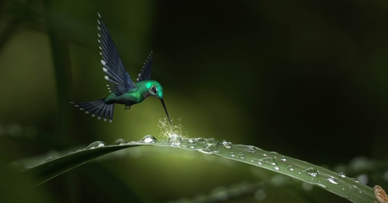 Hummingbird and Dewdrops